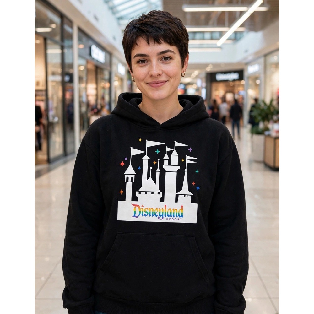 Disney Pride Collection Disneyland Resort Rainbow Castle Hoodie Black Woman Sz S